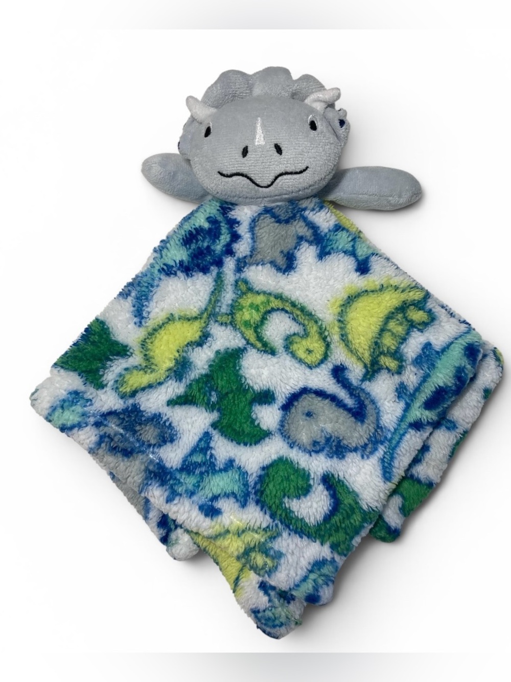 Cutie‎ Pie Triceratops Dinosaur Lovey Security Blanket 2019 Gray Blue 12" x 14"